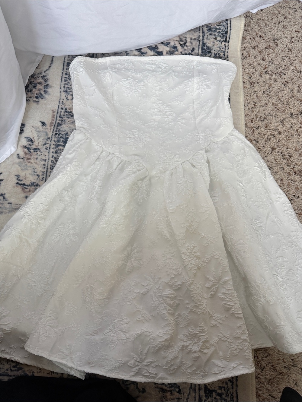 Strapless White Floral Embroidered Mini Dress - Picture 1 of 4